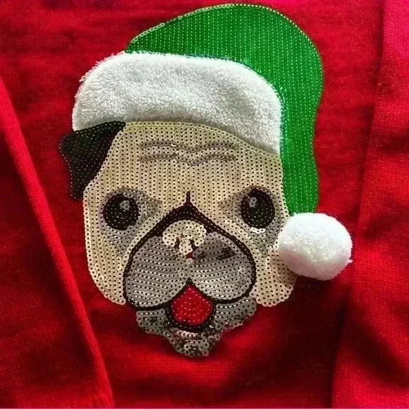 George Plus 1X Womens Ugly Christmas Sweater Sequin Pug Festive Crew  Neck Red - Picture 5 of 10